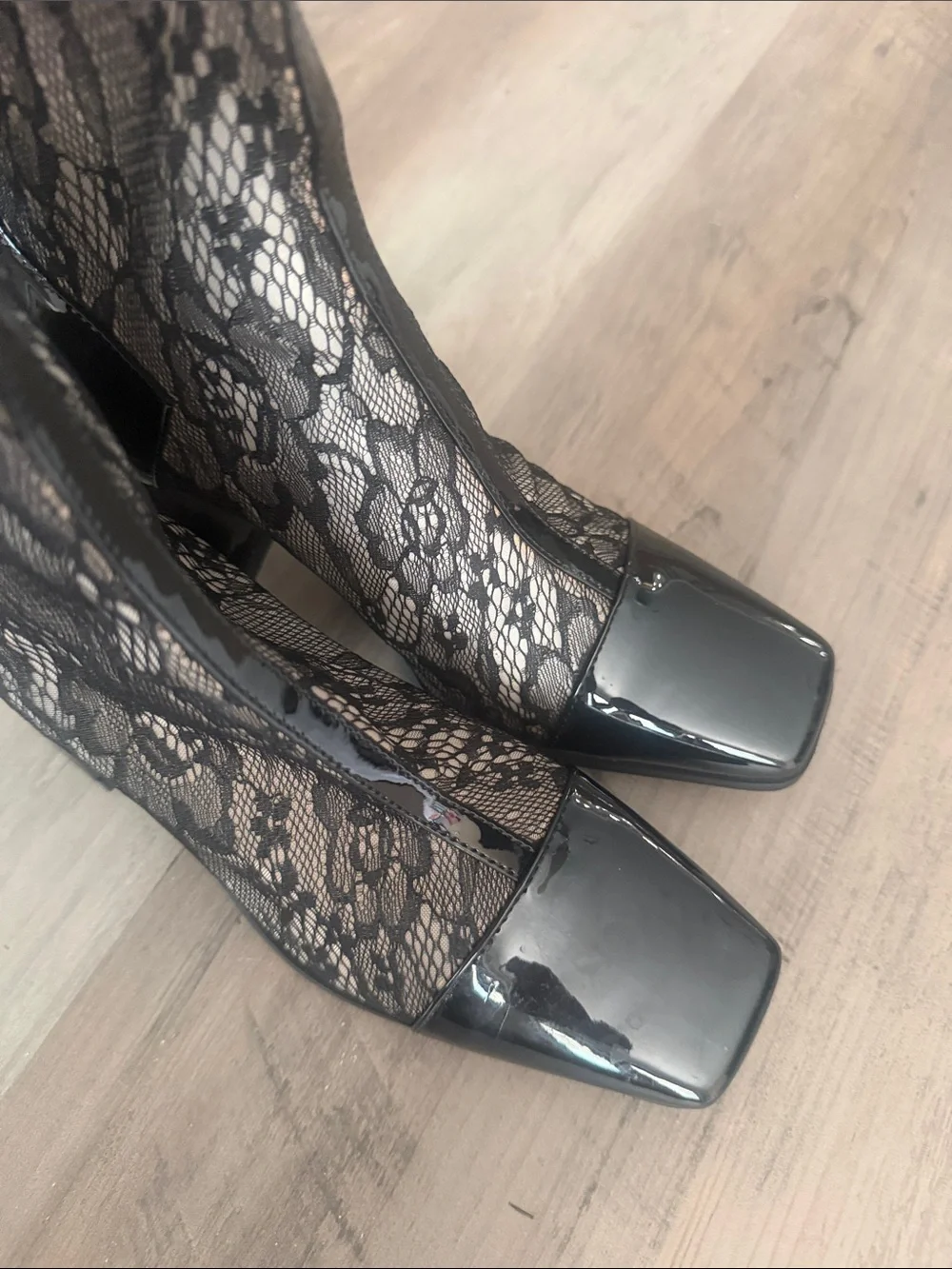 Black Lace Over-the-Knee Block Heel Boots